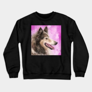 Painting of a Brown and White Furry Collie Dog Smiling Crewneck Sweatshirt